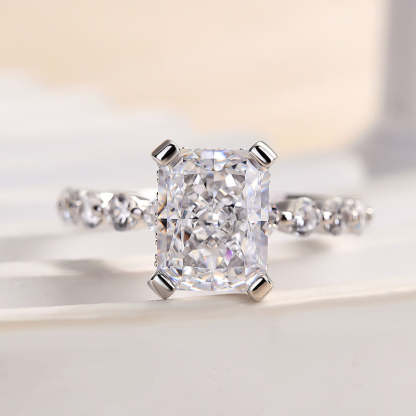 4Ct Vintage Crushed Ice Radiant Cut Engagement Ring-Sterling Silver-lornajewelry