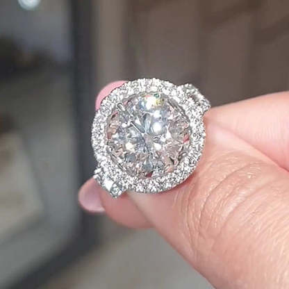 3Ct Luxury Split Shank Halo Round Cut Engagement Ring-Sterling Silver-lornajewelry