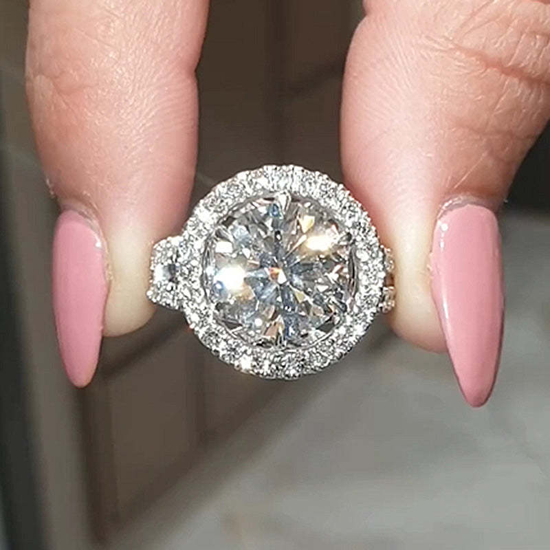 3Ct Luxury Split Shank Halo Round Cut Engagement Ring-Sterling Silver-lornajewelry