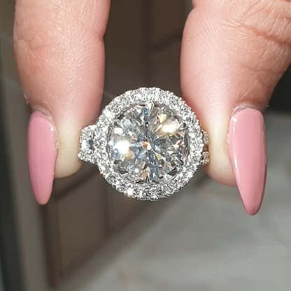 3Ct Luxury Split Shank Halo Round Cut Engagement Ring-Sterling Silver-lornajewelry