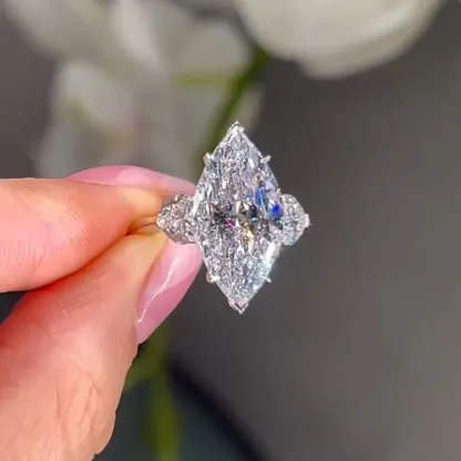 4Ct Marquise Cut Three Stone Engagement Ring In Sterling Silver