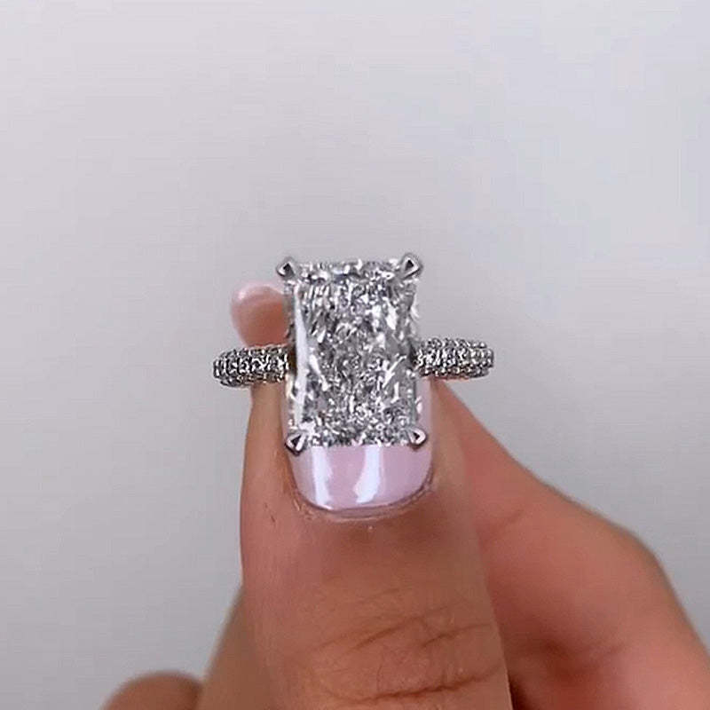 5Ct Elongated Radiant Cut Engagement Ring-Sterling Silver-lornajewelry