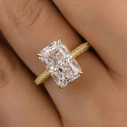 5Ct Elongated Radiant Cut Engagement Ring-Sterling Silver-lornajewelry