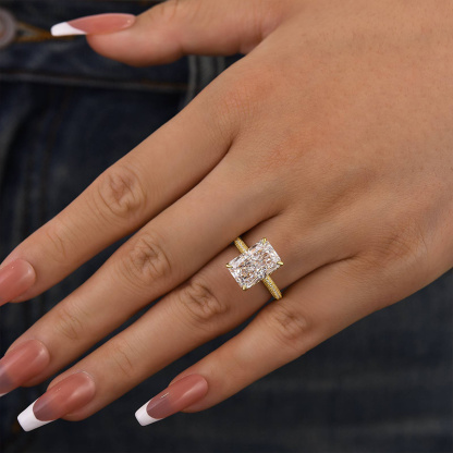 5Ct Elongated Radiant Cut Engagement Ring-Sterling Silver-lornajewelry