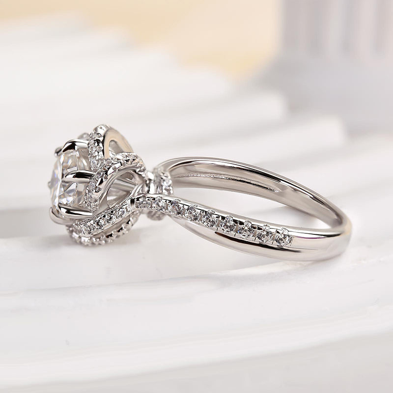 1Ct Moissanite Twist Flower Design Engagement Ring-Sterling Silver-lornajewelry