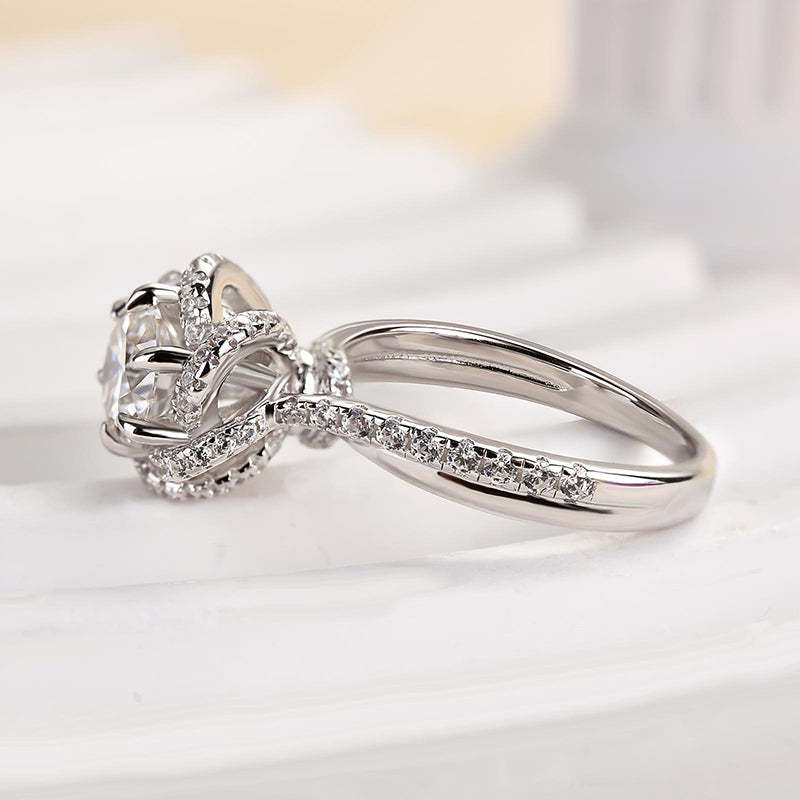 1Ct Moissanite Twist Flower Design Engagement Ring-Sterling Silver-lornajewelry