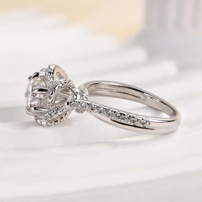 1Ct Moissanite Twist Flower Design Engagement Ring-Sterling Silver-lornajewelry