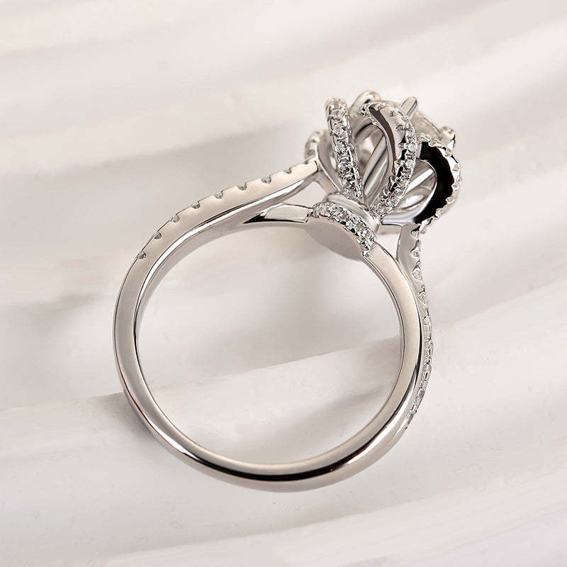 1Ct Moissanite Twist Flower Design Engagement Ring-Sterling Silver-lornajewelry