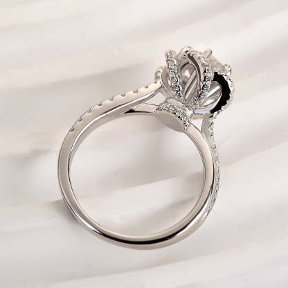 1Ct Moissanite Twist Flower Design Engagement Ring-Sterling Silver-lornajewelry