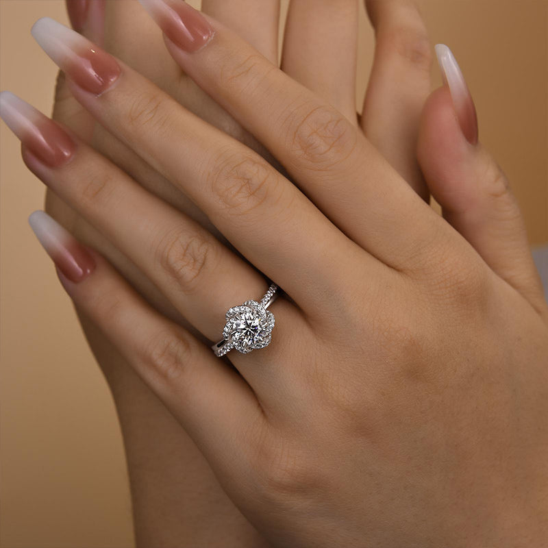 1Ct Moissanite Twist Flower Design Engagement Ring-Sterling Silver-lornajewelry