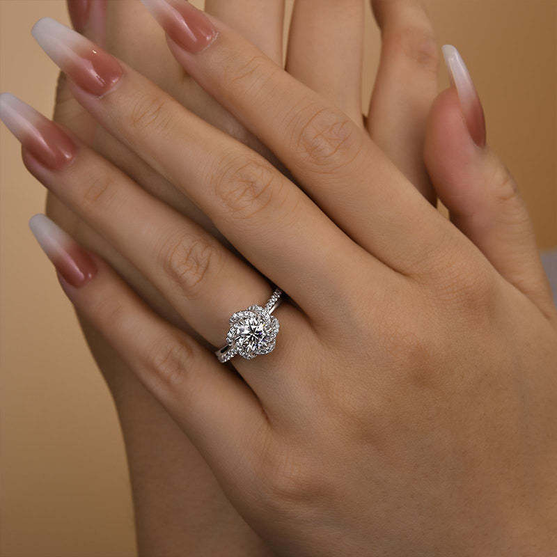 1Ct Moissanite Twist Flower Design Engagement Ring-Sterling Silver-lornajewelry