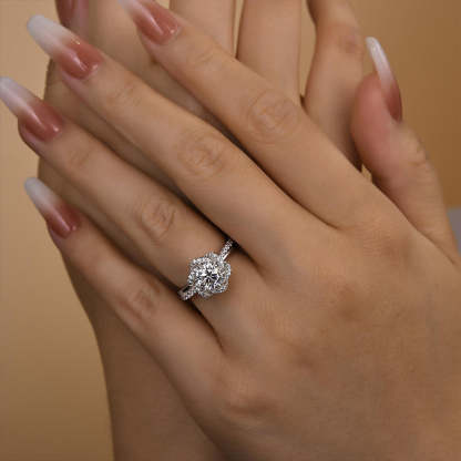 1Ct Moissanite Twist Flower Design Engagement Ring-Sterling Silver-lornajewelry