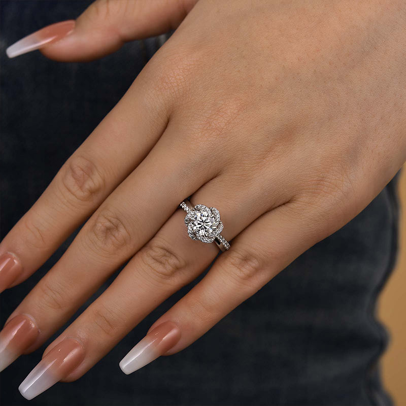 1Ct Moissanite Twist Flower Design Engagement Ring-Sterling Silver-lornajewelry