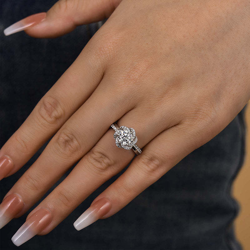 1Ct Moissanite Twist Flower Design Engagement Ring-Sterling Silver-lornajewelry