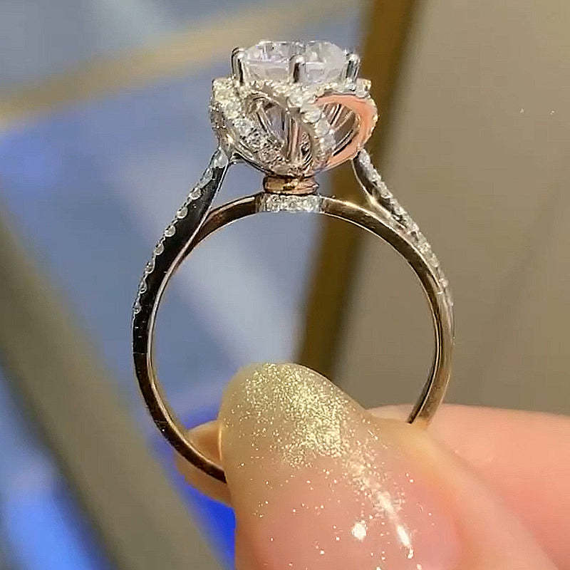 1Ct Moissanite Twist Flower Design Engagement Ring-Sterling Silver-lornajewelry