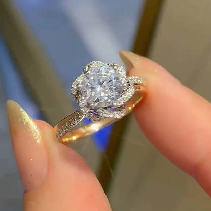 1Ct Moissanite Twist Flower Design Engagement Ring-Sterling Silver-lornajewelry