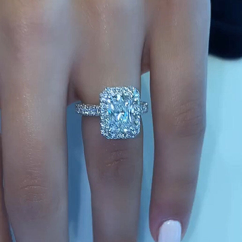 3.5Ct Noble Halo Radiant Cut Engagement Ring-Sterling Silver-lornajewelry