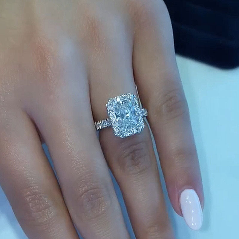 3.5Ct Noble Halo Radiant Cut Engagement Ring-Sterling Silver-lornajewelry