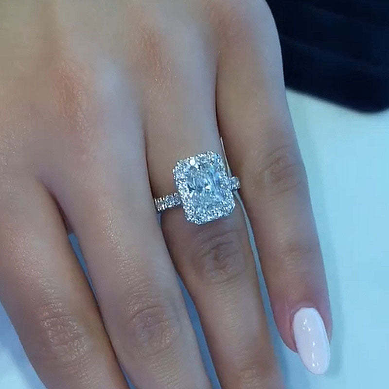 3.5Ct Noble Halo Radiant Cut Engagement Ring-Sterling Silver-lornajewelry