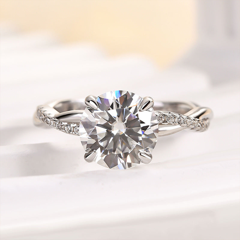 2Ct Moissanite Twist Round Cut Promise Ring-Sterling Silver-lornajewelry
