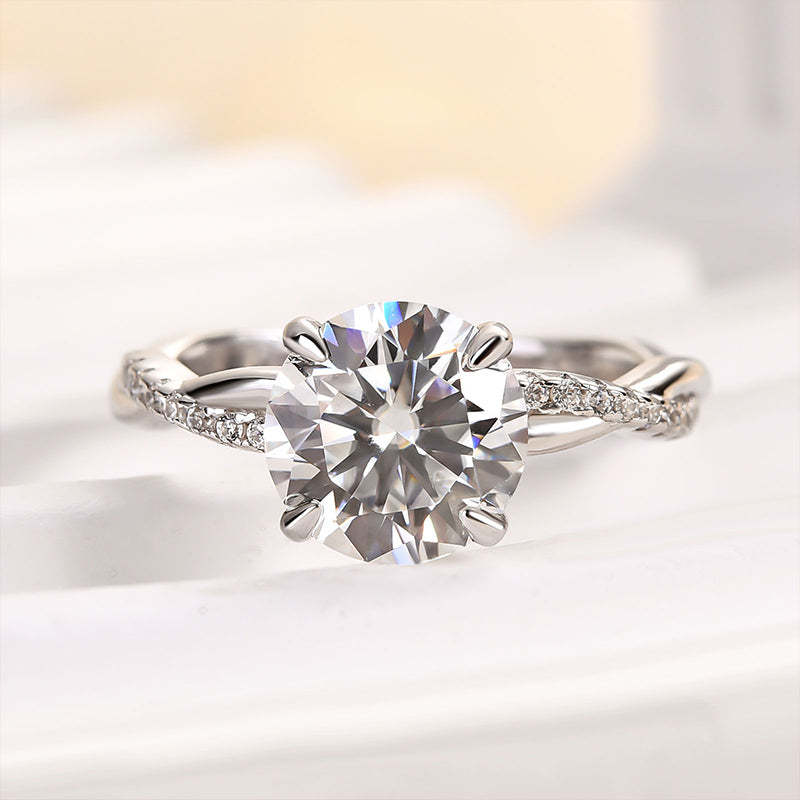 2Ct Moissanite Twist Round Cut Promise Ring-Sterling Silver-lornajewelry