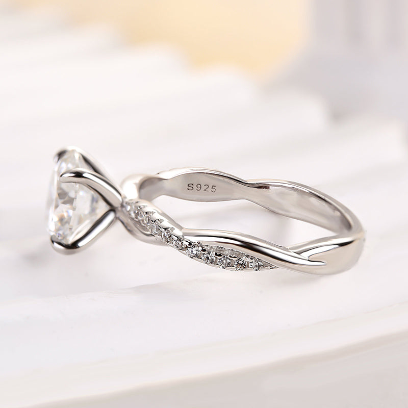 2Ct Moissanite Twist Round Cut Promise Ring-Sterling Silver-lornajewelry