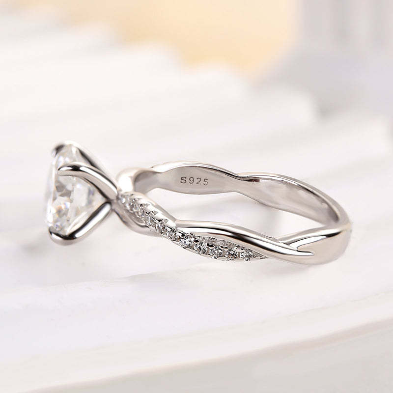 2Ct Moissanite Twist Round Cut Promise Ring-Sterling Silver-lornajewelry