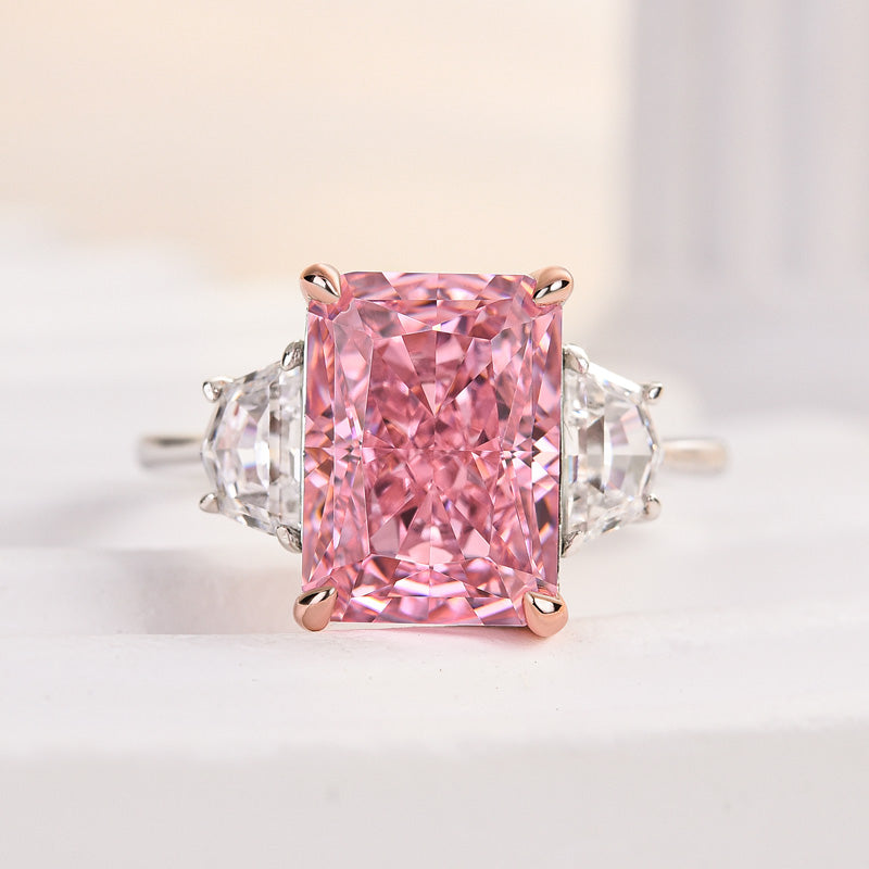 6Ct Gorgeous Pink Stone Radiant Cut Three Stone Engagement Ring-Sterling Silver-lornajewelry
