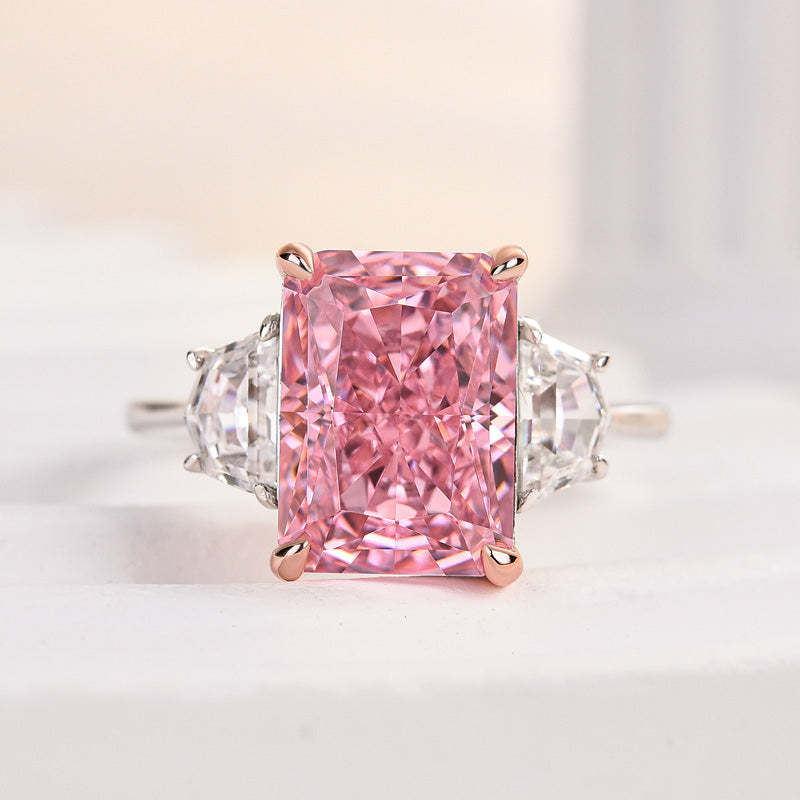 6Ct Gorgeous Pink Stone Radiant Cut Three Stone Engagement Ring-Sterling Silver-lornajewelry