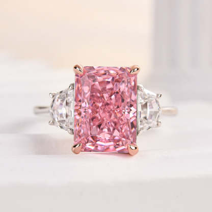 6Ct Gorgeous Pink Stone Radiant Cut Three Stone Engagement Ring-Sterling Silver-lornajewelry