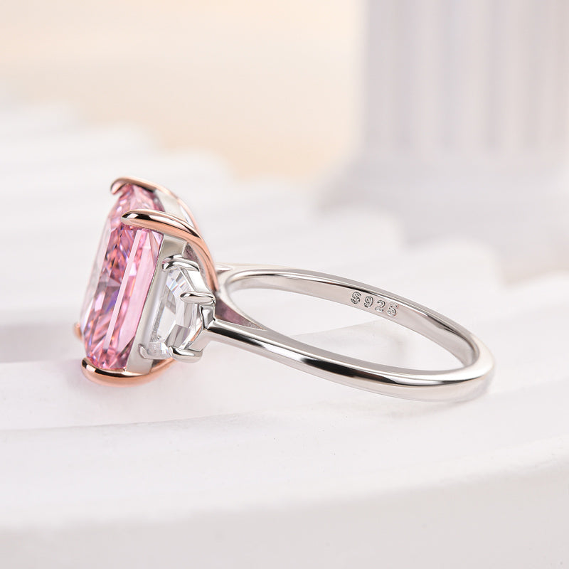 6Ct Gorgeous Pink Stone Radiant Cut Three Stone Engagement Ring-Sterling Silver-lornajewelry
