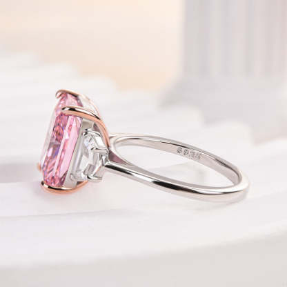 6Ct Gorgeous Pink Stone Radiant Cut Three Stone Engagement Ring-Sterling Silver-lornajewelry