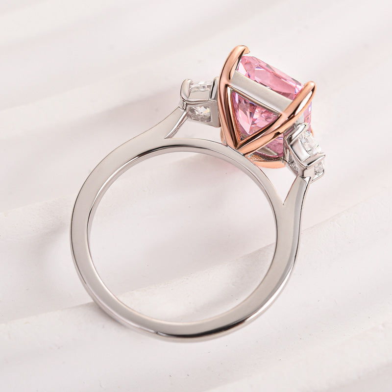 6Ct Gorgeous Pink Stone Radiant Cut Three Stone Engagement Ring-Sterling Silver-lornajewelry