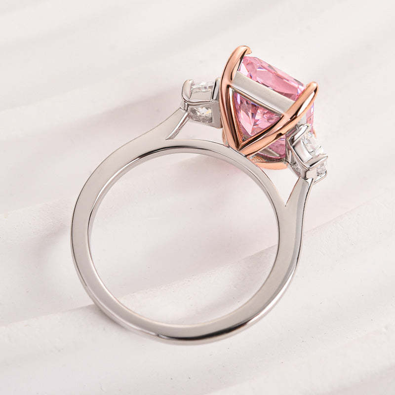 6Ct Gorgeous Pink Stone Radiant Cut Three Stone Engagement Ring-Sterling Silver-lornajewelry