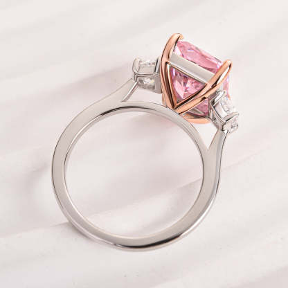 6Ct Gorgeous Pink Stone Radiant Cut Three Stone Engagement Ring-Sterling Silver-lornajewelry
