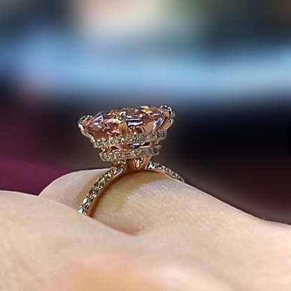 5Ct Rose Gold Peachy Pink Stone Cushion Cut Engagement Ring With Double Halo-Sterling Silver-lornajewelry