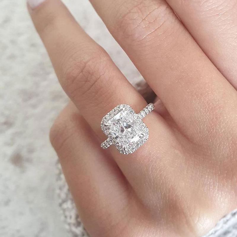 Luxurious Halo Radiant Cut  Wedding Ring Set In Sterling Silver-Sterling Silver-lornajewelry