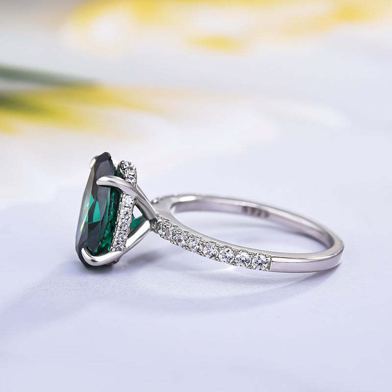 3.5Ct Classic Oval Cut Emerald Green  Engagement Ring-Sterling Silver-lornajewelry