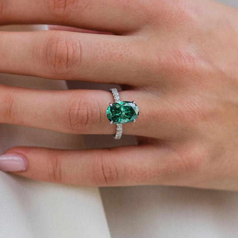 3.5Ct Classic Oval Cut Emerald Green  Engagement Ring-Sterling Silver-lornajewelry