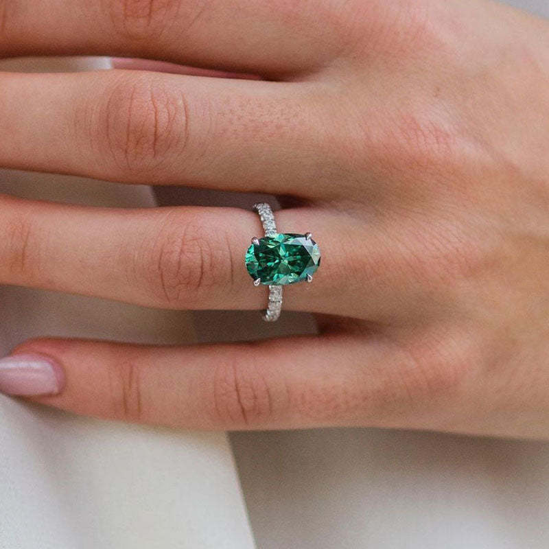 3.5Ct Classic Oval Cut Emerald Green  Engagement Ring-Sterling Silver-lornajewelry