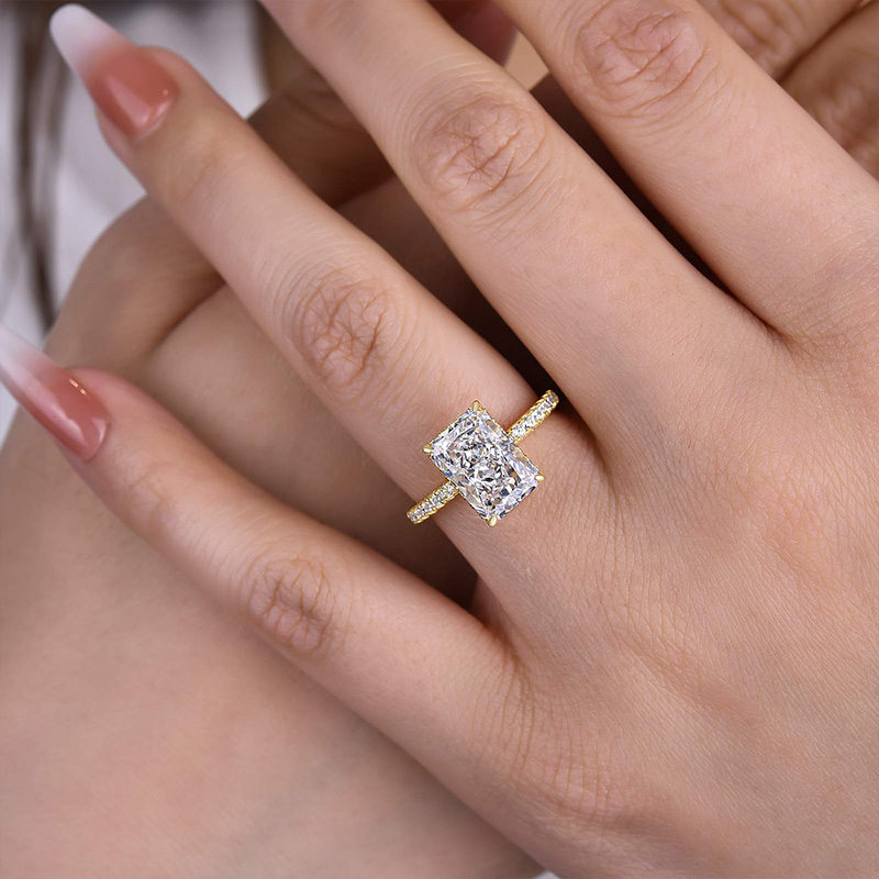 3.3Ct Yellow Gold Crushed Ice Radiant Cut Engagement Ring-Sterling Silver-lornajewelry