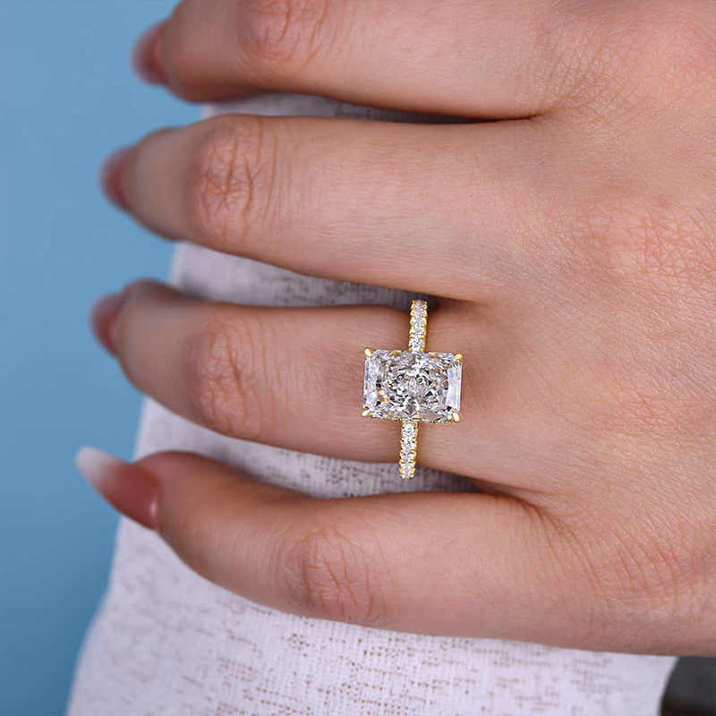 3.3Ct Yellow Gold Crushed Ice Radiant Cut Engagement Ring-Sterling Silver-lornajewelry