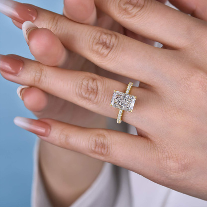 3.3Ct Yellow Gold Crushed Ice Radiant Cut Engagement Ring-Sterling Silver-lornajewelry