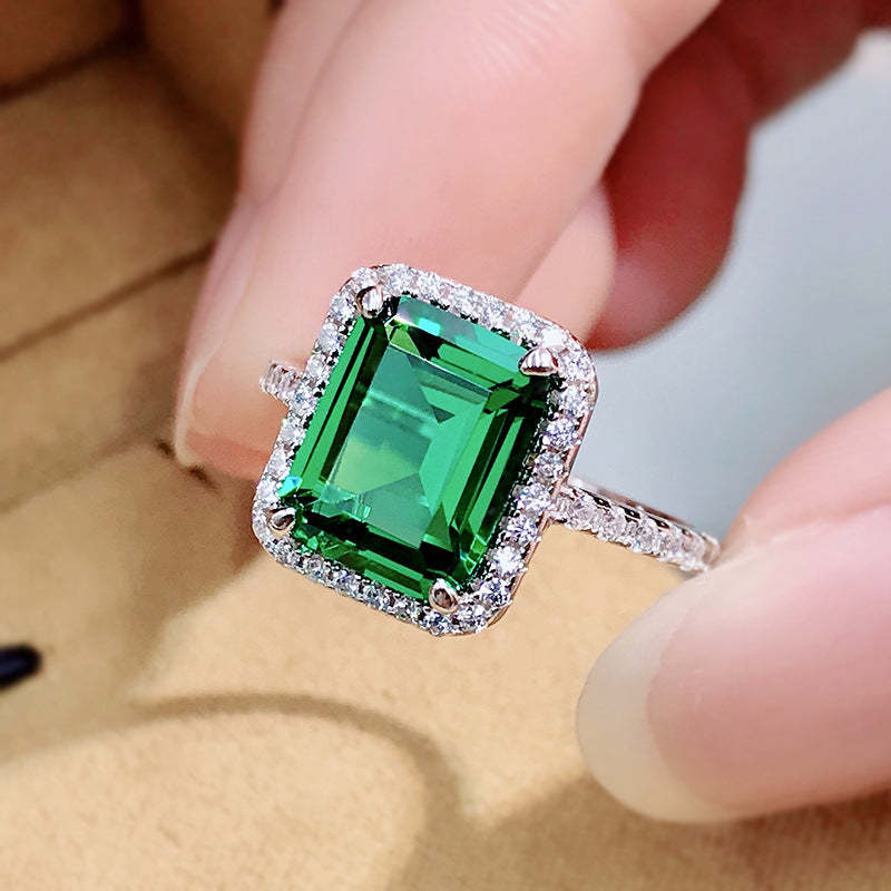 3.5Ct Amazing Emerald Cut Halo Engagement Ring In Sterling Silver-Sterling Silver-lornajewelry
