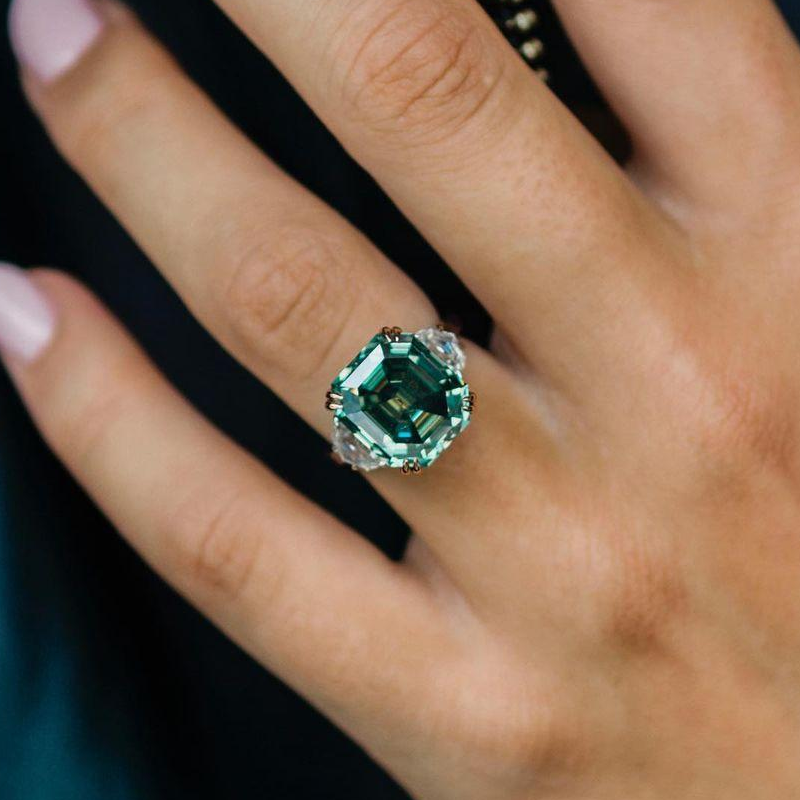 4.5Ct Paraiba Tourmaline Asscher Cut Three Stone Women's Engagement Ring In Sterling Silver-Sterling Silver-lornajewelry