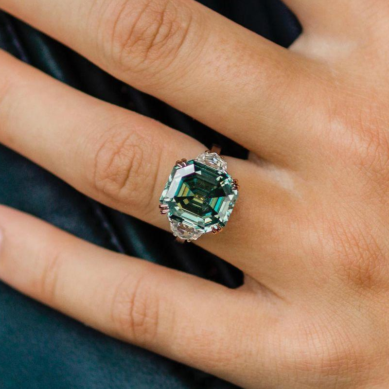 4.5Ct Paraiba Tourmaline Asscher Cut Three Stone Women's Engagement Ring In Sterling Silver-Sterling Silver-lornajewelry
