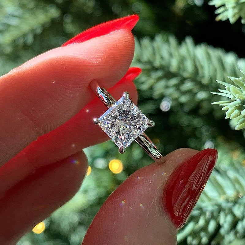 2Ct Classic Princess Cut Engagement Ring for Women In Sterling Silver-Sterling Silver-lornajewelry