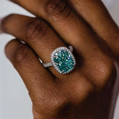 8Ct Gorgeous Halo Cushion Cut Paraiba Tourmaline Engagement Ring-Sterling Silver-lornajewelry