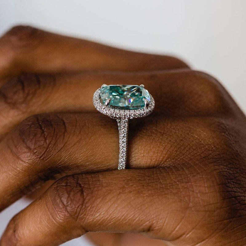 8Ct Gorgeous Halo Cushion Cut Paraiba Tourmaline Engagement Ring-Sterling Silver-lornajewelry