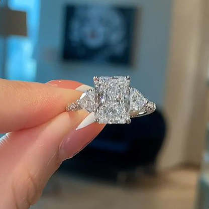 5Ct Luxurious Radiant Cut & Heart Cut Three Stone Engagement Ring In Sterling Silver-Sterling Silver-lornajewelry